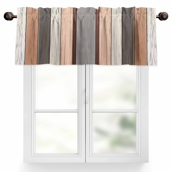 Vintage Brown Beige Stripes Valances for Windows, 60 x 18in, Peeling Paint Effect Texture Rod Pocket Kitchen Valance Curtain Light Filtering Window Treatments for Living Room Bedroom, 1 Panel
