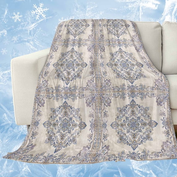 Vintage Brown Blue Cooling Blanket,Lightweight Breathable Summer Throw Blanket with Double Sided Cold Effect,Boho Ethnic Mexican Floral Southwestern Picnic Blankets Bed Sheet for Hot Sleepers 60"x80"