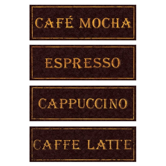 Vintage Brown Cappuccino Espresso  Latte Mocha Adult Kitchen Decor; 4 - 18" x 6" Unframed Posters