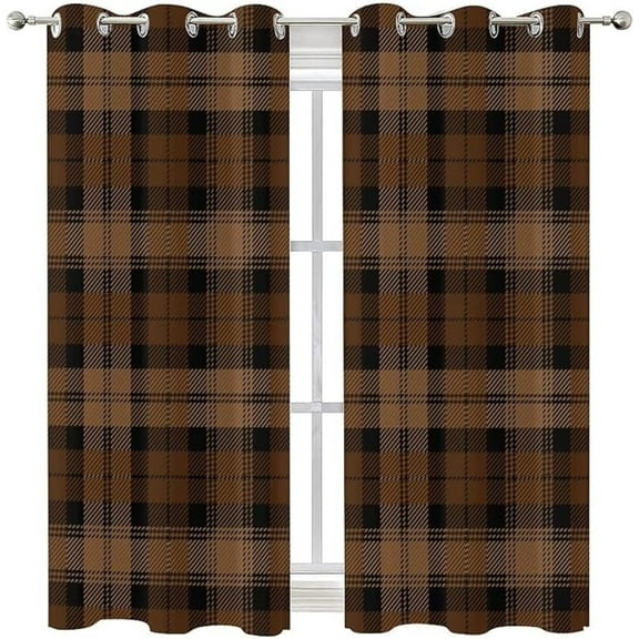 Vintage Brown Checkerboard Blackout Curtains, 3D Printed Drapes, Window Curtains, Thermal Insulated Drapes Darkening Window Curtain For Bedroom Living Room 26"W x 54"L (Pack of 2)