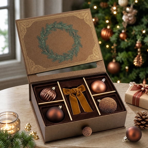 Vintage Brown Christmas Ball Ornaments Set, Shatterproof Bronze Xmas Tree Baubles with 4 Assorted Textures (Matte, Ribbed, Metallic, Granular), Rustic Holiday Tree Hanging Decorations