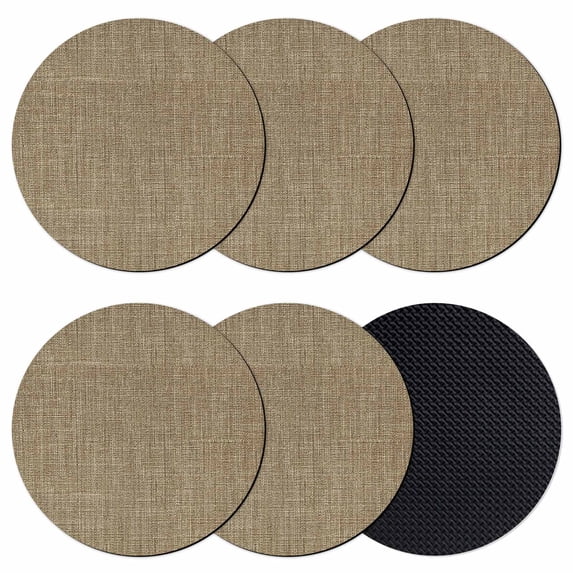 Vintage Brown Coasters Set of 6, Farmhouse Retro Dark Solid Color Linen Texture Absorbent Coasters for Drinks, Coaster for Bar Office Dining Coffee Table Accessories Decor,Non Slip Round Desk Coaster