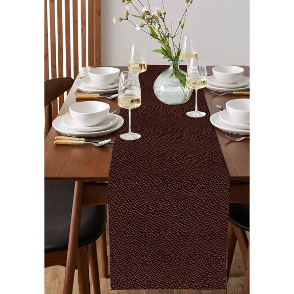 Vintage Brown Cowboy Texture Art Table Runner 13x36in Non-Slip Cotton Linen Table Runners, Leather Abstract Style Dresser Scarves TableRunner for Dinner Kitchen Dining Wedding Party