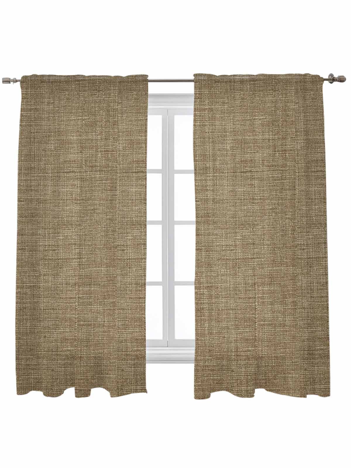 Vintage Brown Curtains 72 Inch Length,Sheer Curtains for Bedroom Living Room Window Farmhouse Retro Dark Solid Color Linen Texture Voile Drapes Kitchen Curtains Small Half Window 52"x72" 2 Panels