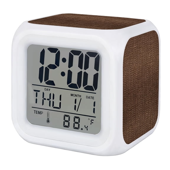 Vintage Brown Digital Alarm Clock for Bedrooms, Smart LED Alarm Clock with 7 Color Changing Night Light, Abstract Texture Vertical Lines Silent Wake Up Clocks for Sleep Study Cooking 3.2"x3.2"