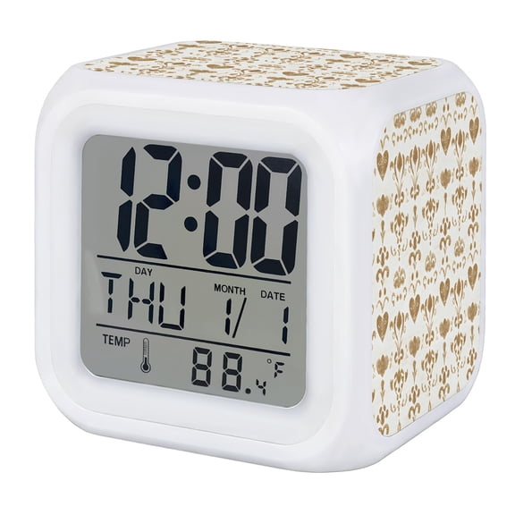 Vintage Brown Digital Alarm Clock for Bedrooms, Smart LED Alarm Clock with 7 Color Changing Night Light, Geometric Abstract Art Love Heart Silent Wake Up Clocks for Sleep Study Cooking 3.2"x3.2"