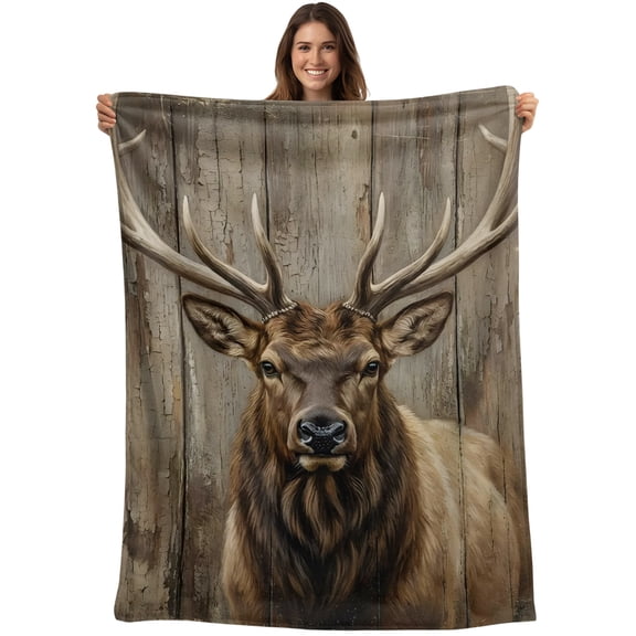 Vintage Brown Elk Blanket Soft Cozy Warm Throw Blanket for Couch, Plush Fuzzy Flannel Blankets for Sofa, Farmhouse Animals Lodge Cabin Bed Blankets Lightweight Gifts for Women, 30"x40"