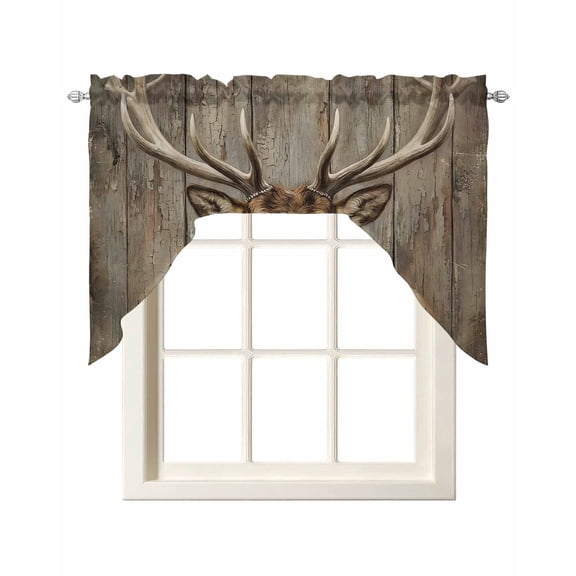 Vintage Brown Elk Kitchen Swag Valances for Windows, Farmhouse Animals Lodge Cabin Swag Valances Curtains for Living Room, Rod Pocket Window Treatments for Bathroom, Bedroom, Cafe, 56"x36"