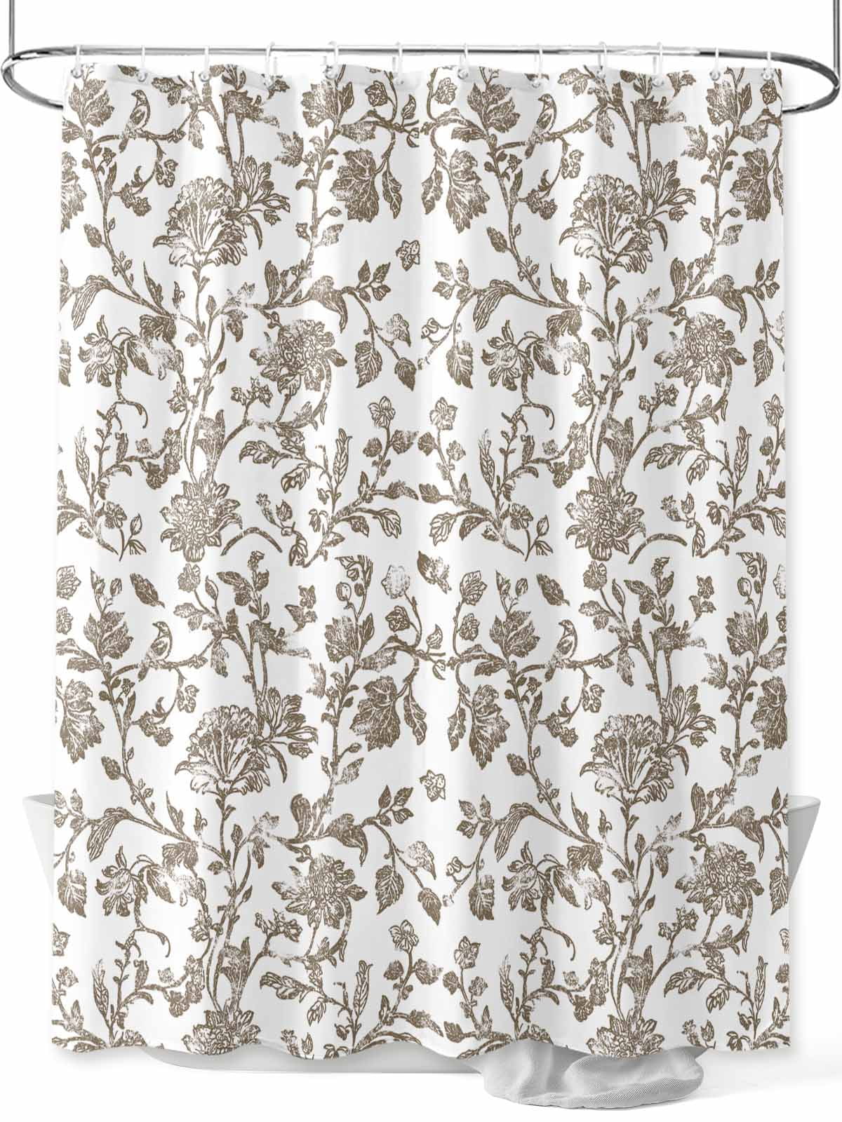 Vintage Brown Floral Shower Curtain, Farmhouse Flower Pastoral Style Waterproof Shower Curtain Set with 12 Hooks Lightweight Washable Fabric Shower Curtains for Bathroom 72x72 Inches