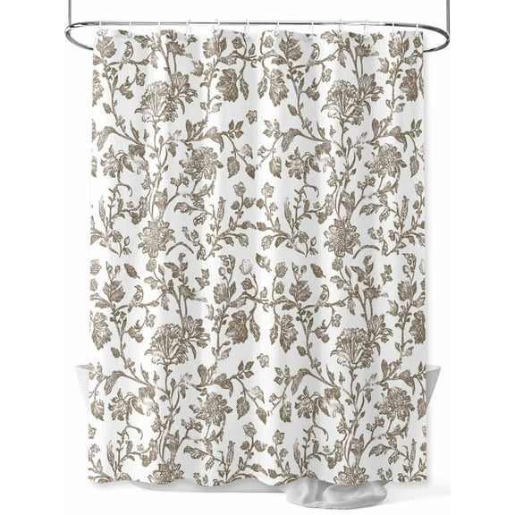 Vintage Brown Floral Shower Curtain, Farmhouse Flower Pastoral Style Waterproof Shower Curtain Set with 12 Hooks Lightweight Washable Fabric Shower Curtains for Bathroom 48x72 Inches