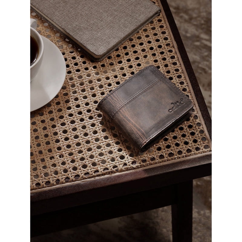 Vintage Brown Genuine Leather Bi-Fold Wallet with Coin Pocket | RFID Blocking