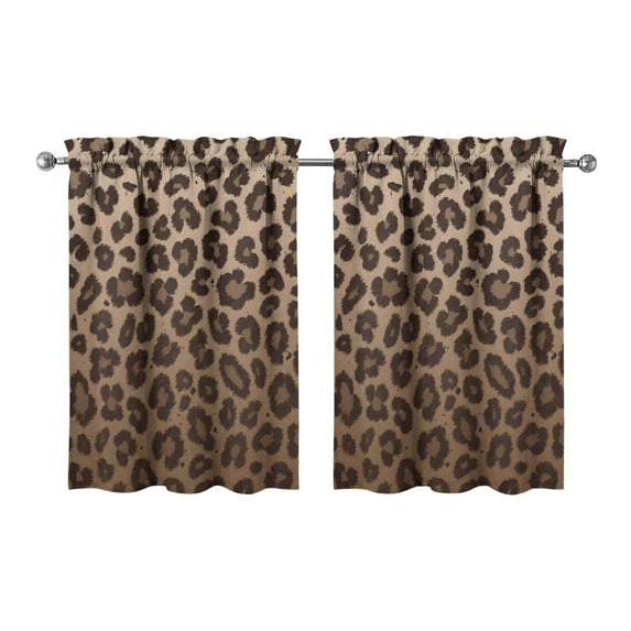 Vintage Brown Gradient Leopard Print Tier Kitchen Curtains for Bathroom Living Rod Pocket Window Drapes 28"x36" 2 Panels Window Treatment Tiers