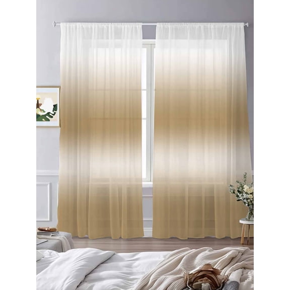 Vintage Brown Gradient Sheer Curtains 2 Panels Set Modern Ombre Minimalist Theme Lihgt Filtering Rod Pocket Voile Drape,Semi Sheer Window Curtains for Bedroom Living Room,52"x84"
