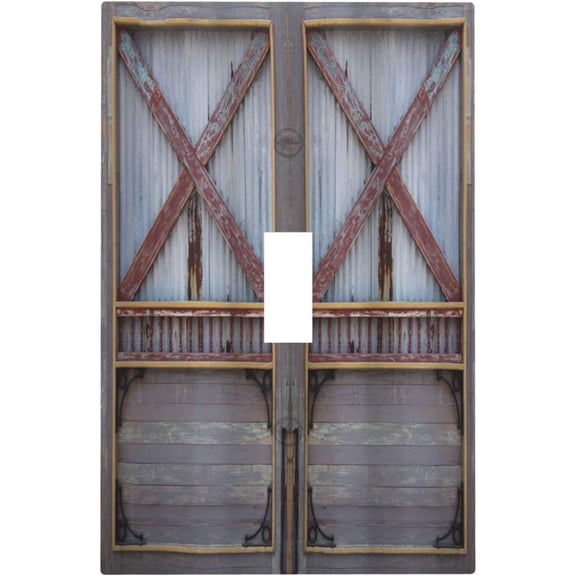 Vintage Brown Grey Wooden Door Farmhouse Country 1 Gang Light Switch Covers Single Toggle Wall Plate Decorative Switchcover Electrical Switchplate for Farmhouse Bathroom Bedroom Decor