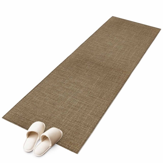 Vintage Brown Large Area Rugs for Bedroom Living Room, Soft Non Slip Carpet Bedside Rug, Farmhouse Retro Dark Solid Color Linen Texture Rectangular Floor Cover Kitchen Accent Rug 2'x6' for Office