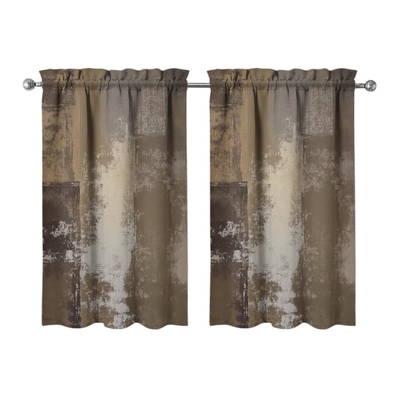 Vintage Brown Matte Color Blocks Tier Kitchen Curtains for Bathroom Living Rod Pocket Window Drapes 28"x39" 2 Panels Window Treatment Tiers
