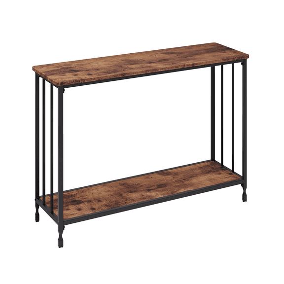 Vintage Brown Narrow Console Table – 2-Tier Engineered Wood Shelf & Sturdy Metal Frame, Slim Sofa Side Table for Entryway, Hallway, or Living Room, Behind Couch, Vintage Color, 105×30×81cm