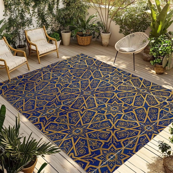 Vintage Brown Outdoor Rug 3x5 Ft - Reversible Patio Rug Outdoor Camping Rugs, Retro Abstract Mediterranean Style Art Washable Indoor Outdoor Area Rugs, Non-Slip Outdoor Carpet Runner for Deck/Porch