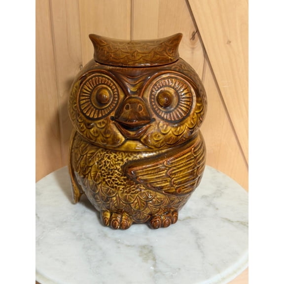 Vintage Brown Owl Cookie Jar with Original Box, with Lid, Decorative Candy Bowl Container for Sugar, Coffee,Tee, Cookie