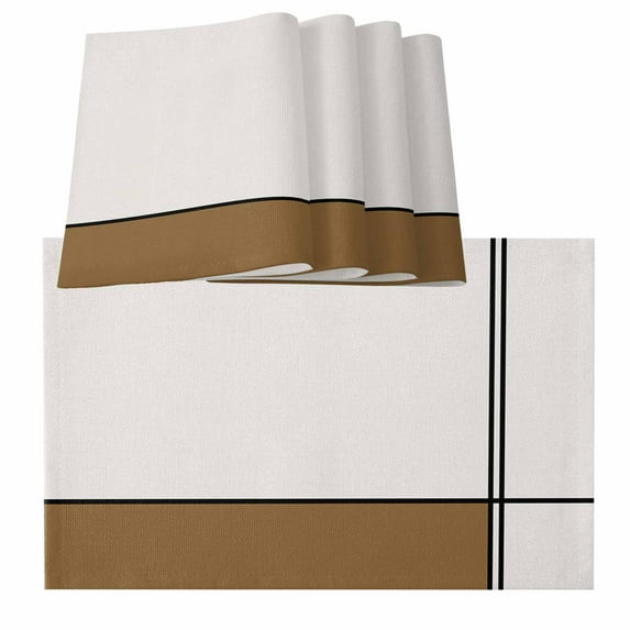 Vintage Brown, Placemats for Dinning Table Set of 4, Abstract Geometric Patchwork Stripes Art Burlap Kitchen Place Mats Waterproof Cloth Table Mats, Indoor Outdoor Placemats Easy Clean Dinner Decor