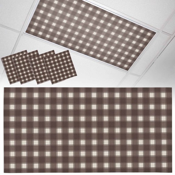Vintage Brown Plaid Fluorescent Light Covers Country Pastoral Farmhouse Checkered Plaid Magnetic Light Filters Ceiling Lighting Panel Shade for Classroom Office Home 2 x 4 ft, 4 Pack