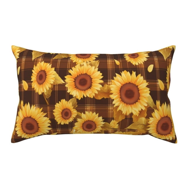Vintage Brown Plaid Sunflower King Pillow Cases, Soft King Size Pillow