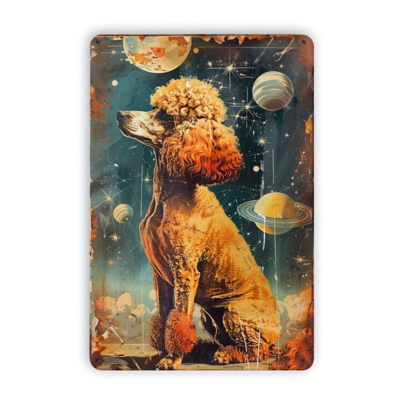 Vintage Brown Poodle Metal Tin Sign - 8x12 Inches, Durable Iron Wall Art for Home, Cafe, Bar, for Man Cave & Garden Decor | Easy-Hang Retro Plaque for Pet Lovers