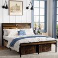 thumbnail image 1 of Vintage Brown Queen Bed - Solid Metal Structure, Headboard With Led & Storage, Easy To Install Size Frame Storage , Noise , Assembly,, 1 of 7