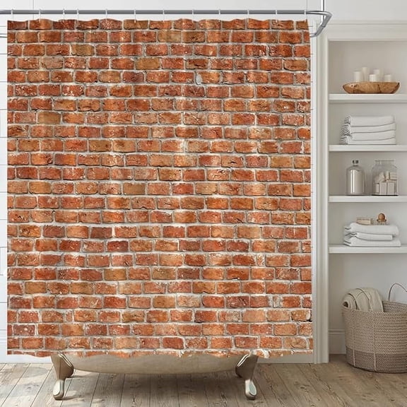 Vintage Brown Red Brick Wall Shower Curtain Retro Rustic Stone Brick Wall Country Farmhouse Decor Home Bathroom Bathtub Curtains Set Include Hooks 36"W x 72"L (Pack of 1)