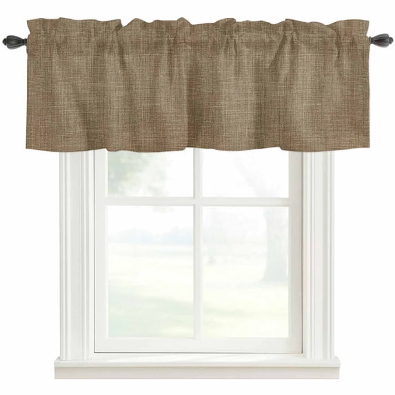 Vintage Brown Rod Pocket Curtain Valance, Farmhouse Retro Dark Solid Color Linen Texture Farmhouse Window Valance for Living Room, Bedroom, Kitchen 60"W x 18"L