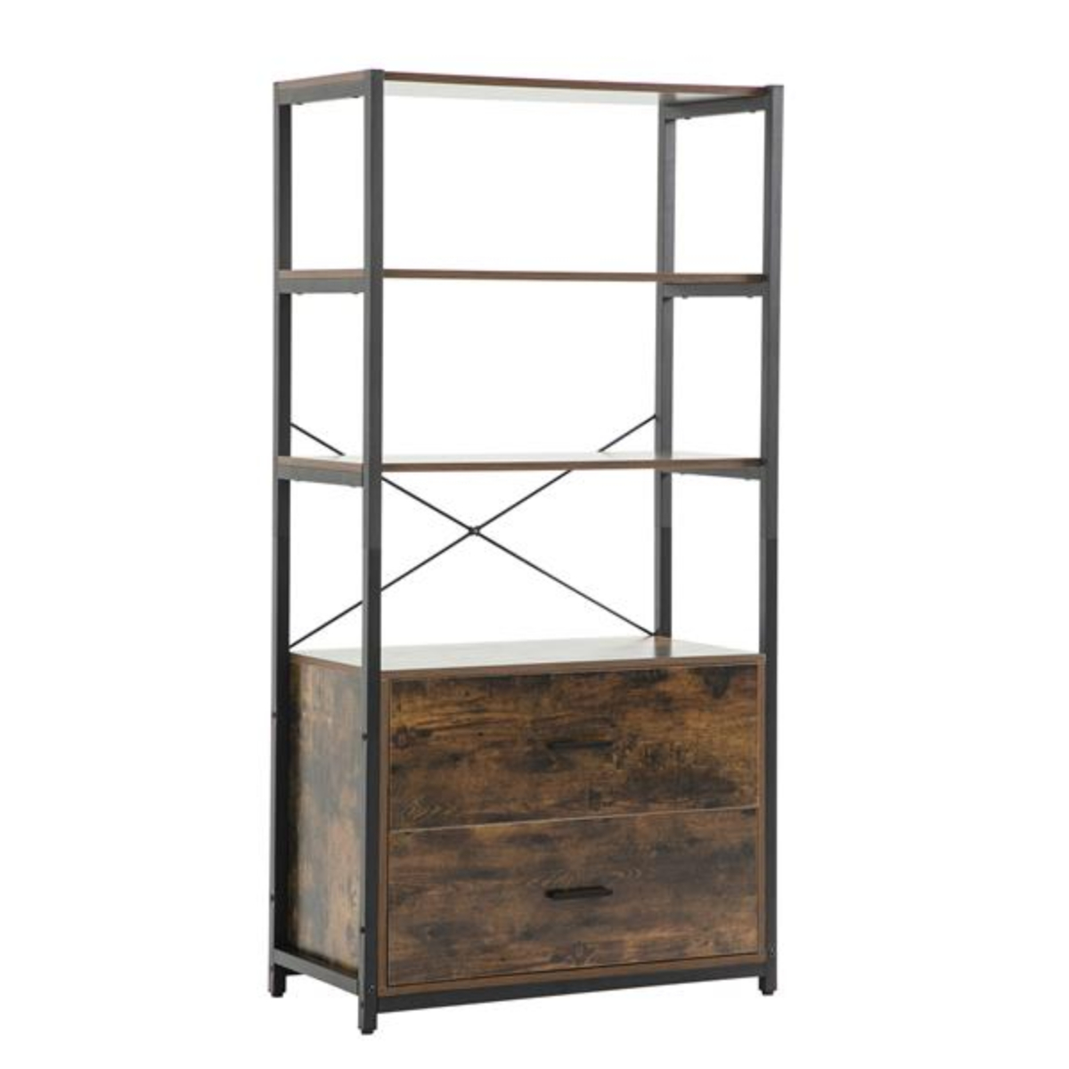 Vintage Brown Rustic Industrial Bookcase with 4 Tier Tall Bookshelf and