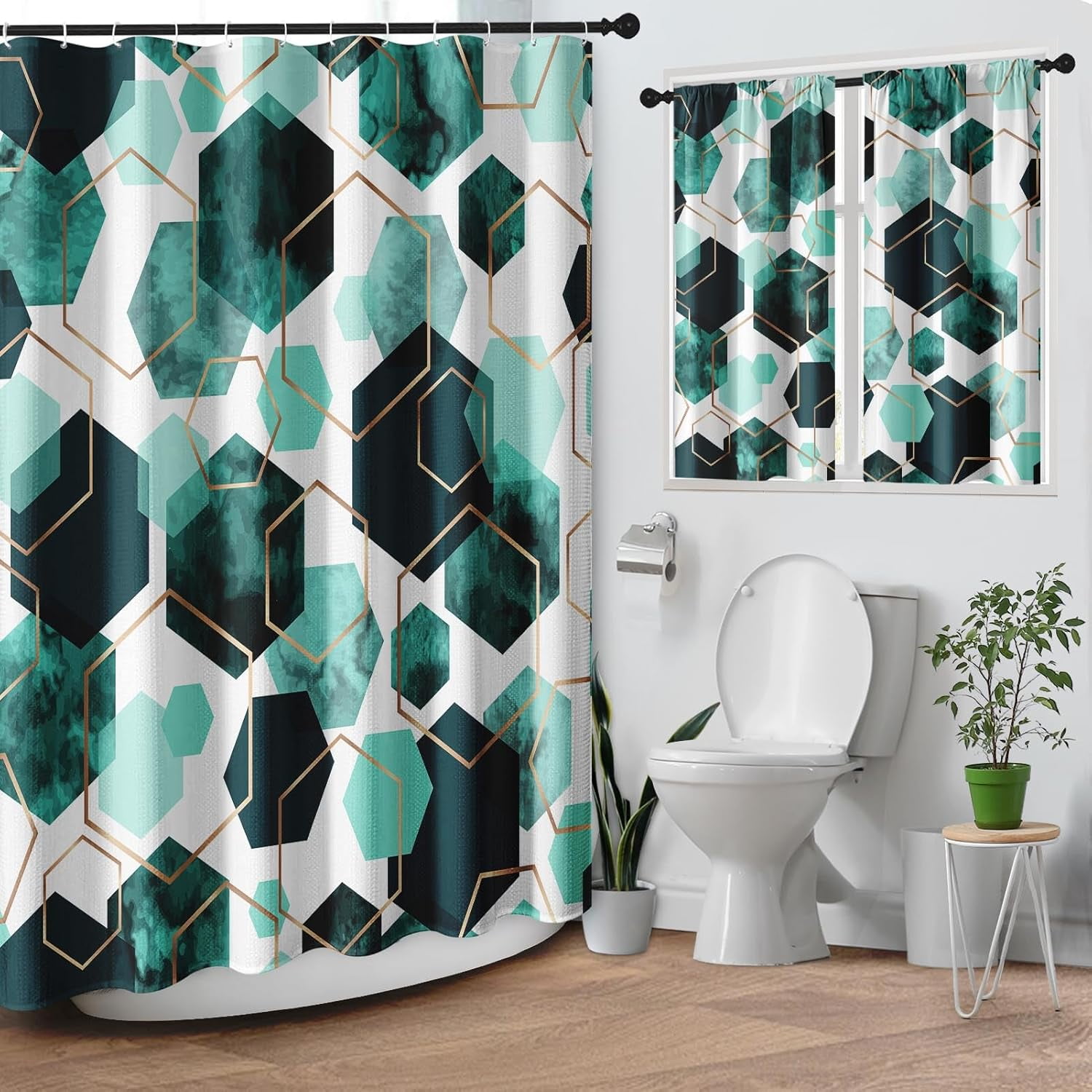Vintage Brown Shower Curtain Set with Window Curtain, Royal Abstract ...