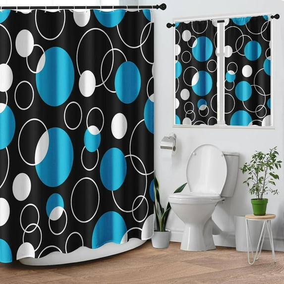 Vintage Brown Shower Curtain Set with Window Curtain, Royal Abstract Line Modern Bathroom Window Curtain with Waterproof Shower Curtain Set for Bathroom Decor