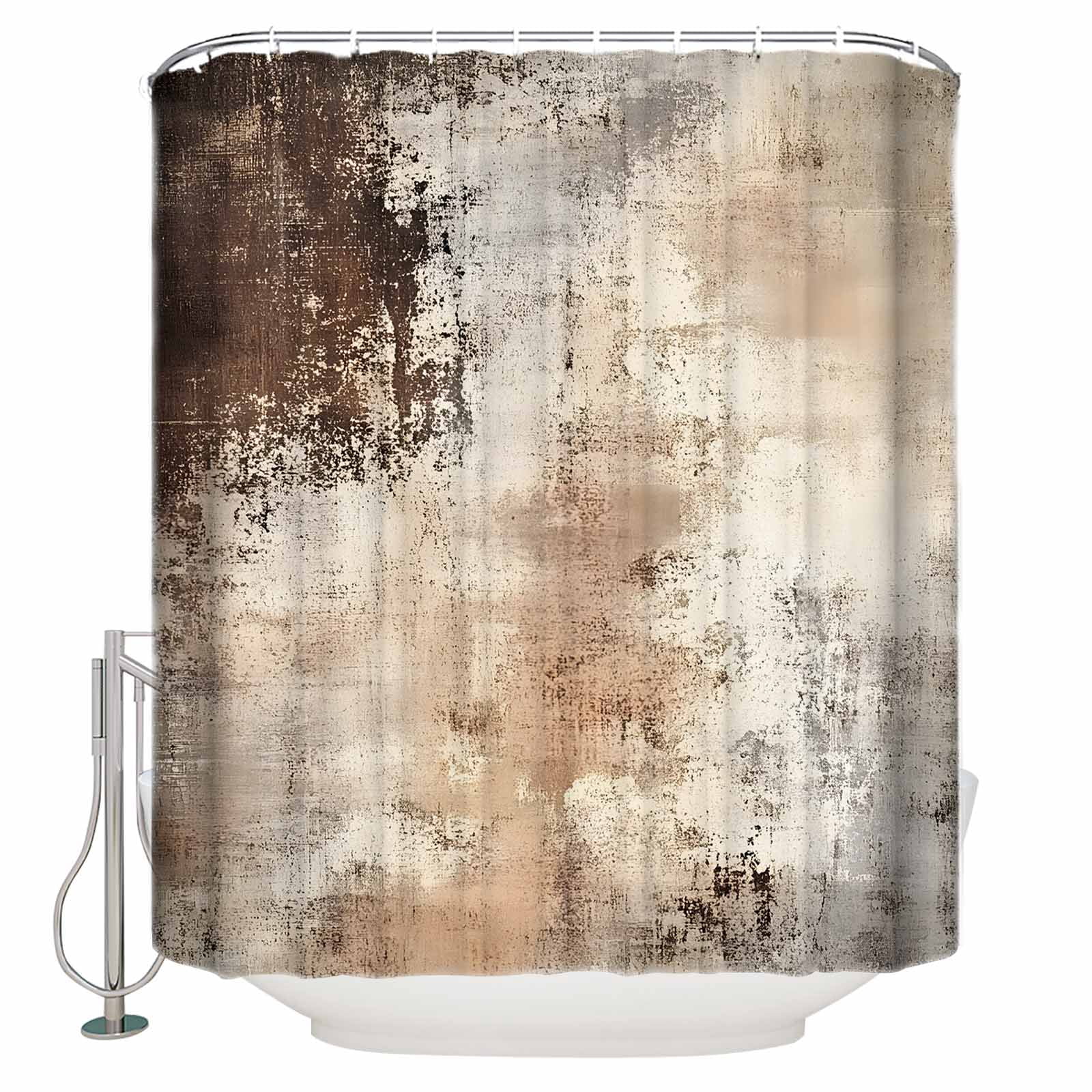 Vintage Brown Shower Curtains for Bathroom Waterproof Fabric Bath Curtains Decor Bath Tub Curtain Modern Abstract Art Beige Decorative Shower Curtain Sets with 12 Hooks, 72x72 Inch