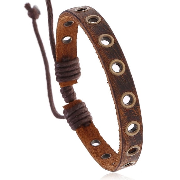 Vintage Brown Steam Eyed Cowhide Bracelet Men's Braided Leather Jewelry
