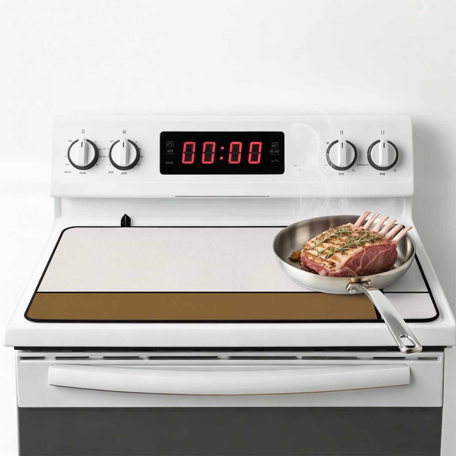 Vintage Brown, Stove Top Cover for Electric Stove, Heat-proof & Non Slip Glass Top Stove Cover Protector, Abstract Geometric Patchwork Stripes Art Kitchen Flat Cooktop Rubber Mat 36x21 Inches