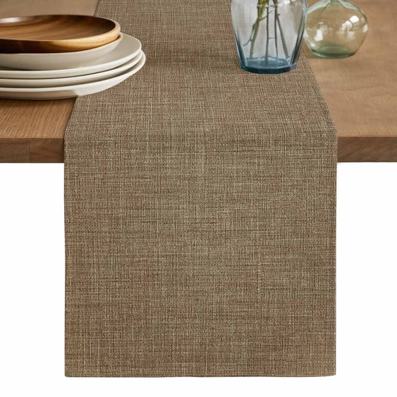Vintage Brown Table Runner, Farmhouse Retro Dark Solid Color Linen Texture Washable Cotton Linen Table Runners 60 Inches Long, Dresser Scarf Runner for Coffee/TV Stands/Kitchen/Cabinets 13''x60''