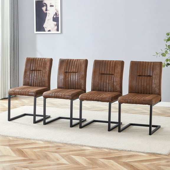 Vintage Brown Tech Fabric Dining Chairs (Set of 4), 35" Height, Industrial Metal Legs, Ergonomic