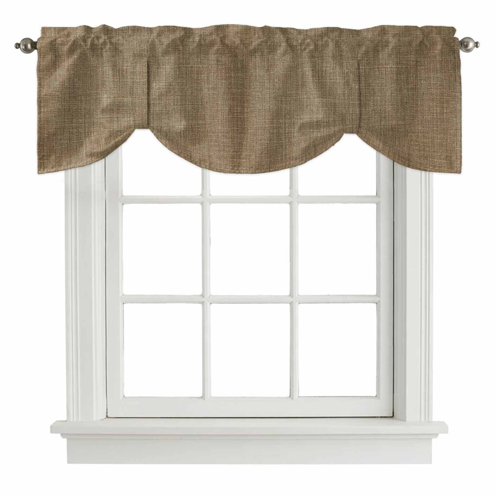 Vintage Brown Tie Up Valance Curtains for Windows, Kitchen Curtains Window Treatments, Farmhouse Retro Dark Solid Color Linen Texture Short Window Shades Valances for Bedroom Bathroom Cafe 54"x18"