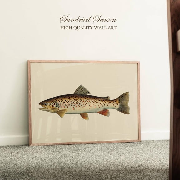 Vintage Brown Trout Art Print, Detailed Freshwater Fish Illustration, Rustic Nature Wall Decor For Cabin, Lake House Lodge Or Fishing UNFRAMED Poster, Wall Art for Decor, Present, 8x12