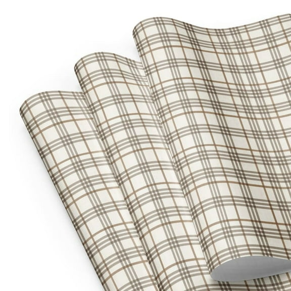 Vintage Brown White Christmas Plaid Pattern Luxury Thick Holiday Wrapping Paper Sheets Holiday Present Wrap for Christmas or Birthday, Winter Festive Decorative Packaging, Vintage Xmas Gift