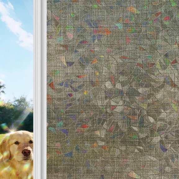 Vintage Brown Window Privacy Film Stain Glass,Decorative Rainbow Window Film,Farmhouse Retro Dark Solid Color Linen Texture Static Cling Sun Blocking Stickers Decals Covers 19.6" x 39.3" (2pcs)