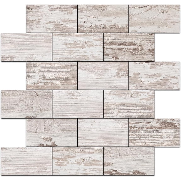 Vintage Brown Wood Peel and Stick Backsplash Wall Tiles, 12"x12" Thick PVC Subway Tile for Kitchen Backsplash, 10 Sheets