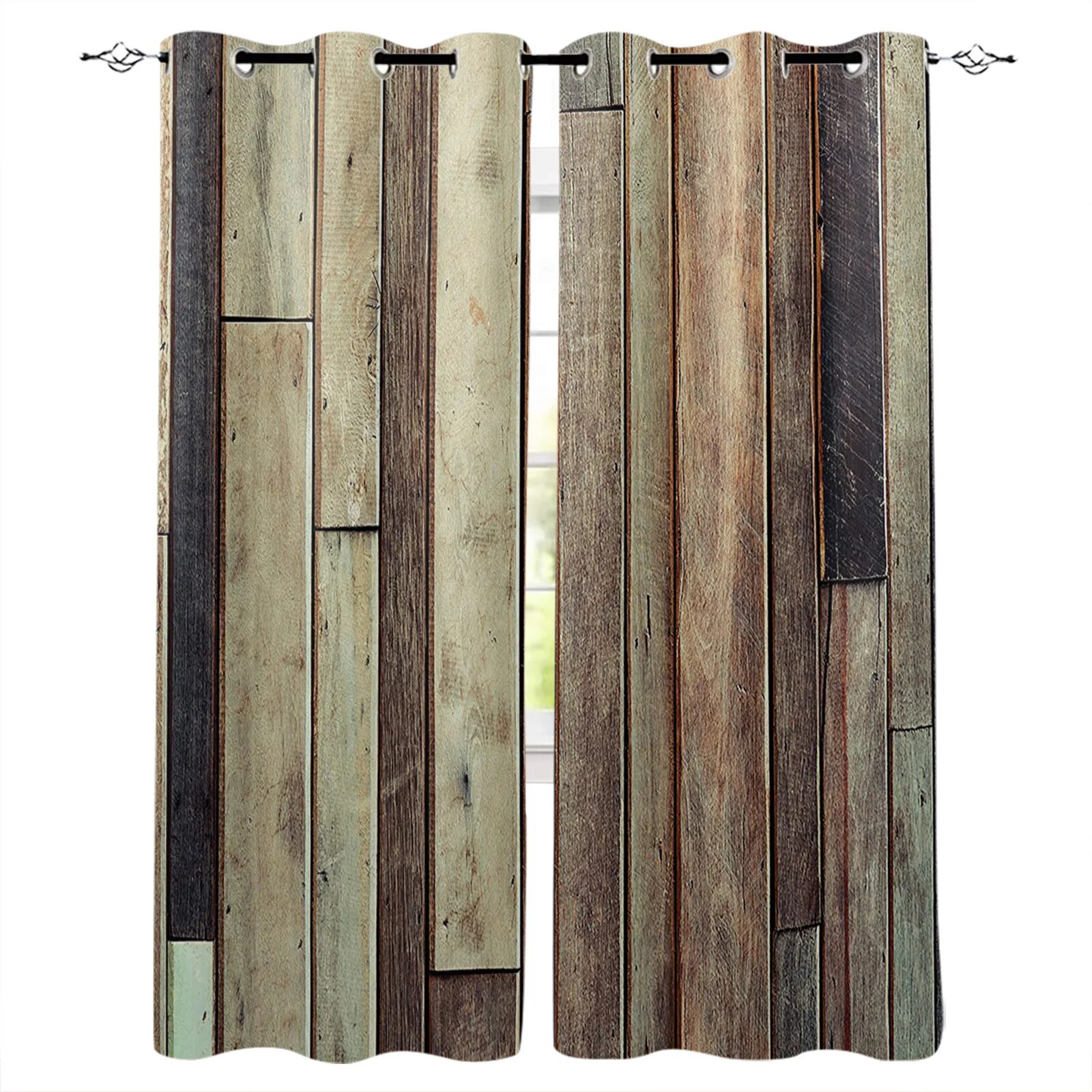 Vintage Brown Wooden Board Window Treatments Curtains Valance Living Room Floral Kids Window