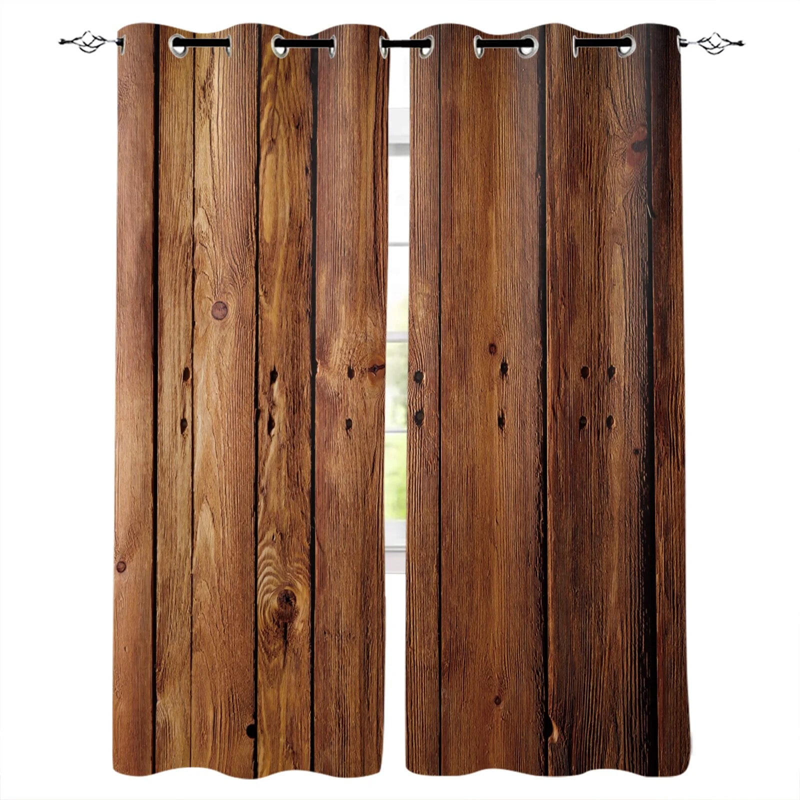 Vintage Brown Wooden Board Window Treatments Curtains Valance Living