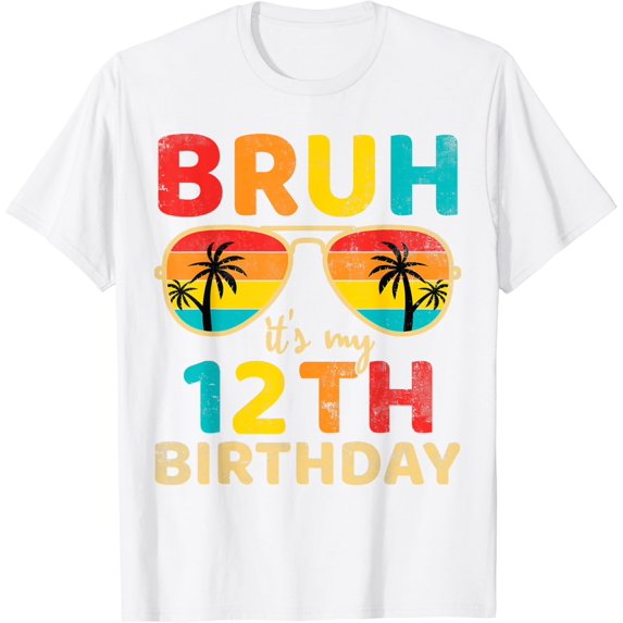 Vintage Bruh It's My 12th Birthday 12 Year Old Birthday boys T-Shirt100% cotton