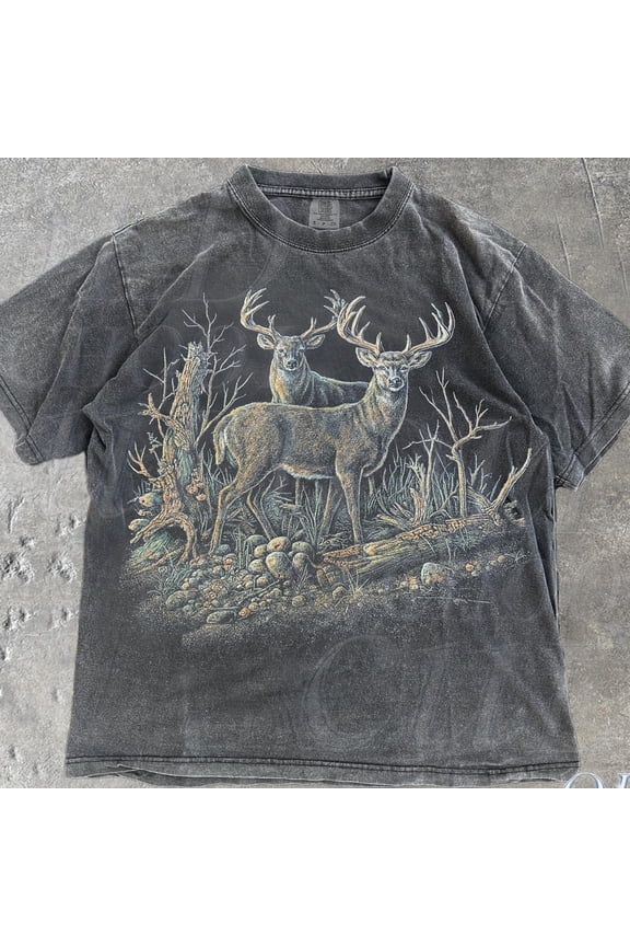 Vintage Buck Deer Graphic T-Shirt, Wildlife Hunting Outdoors Tee, Vintage Rustic Country Top, Deer Lovers Gift DARK HEATHER Unisex S-5XL Hot Trending Shirt, Vintage Birthday Gift