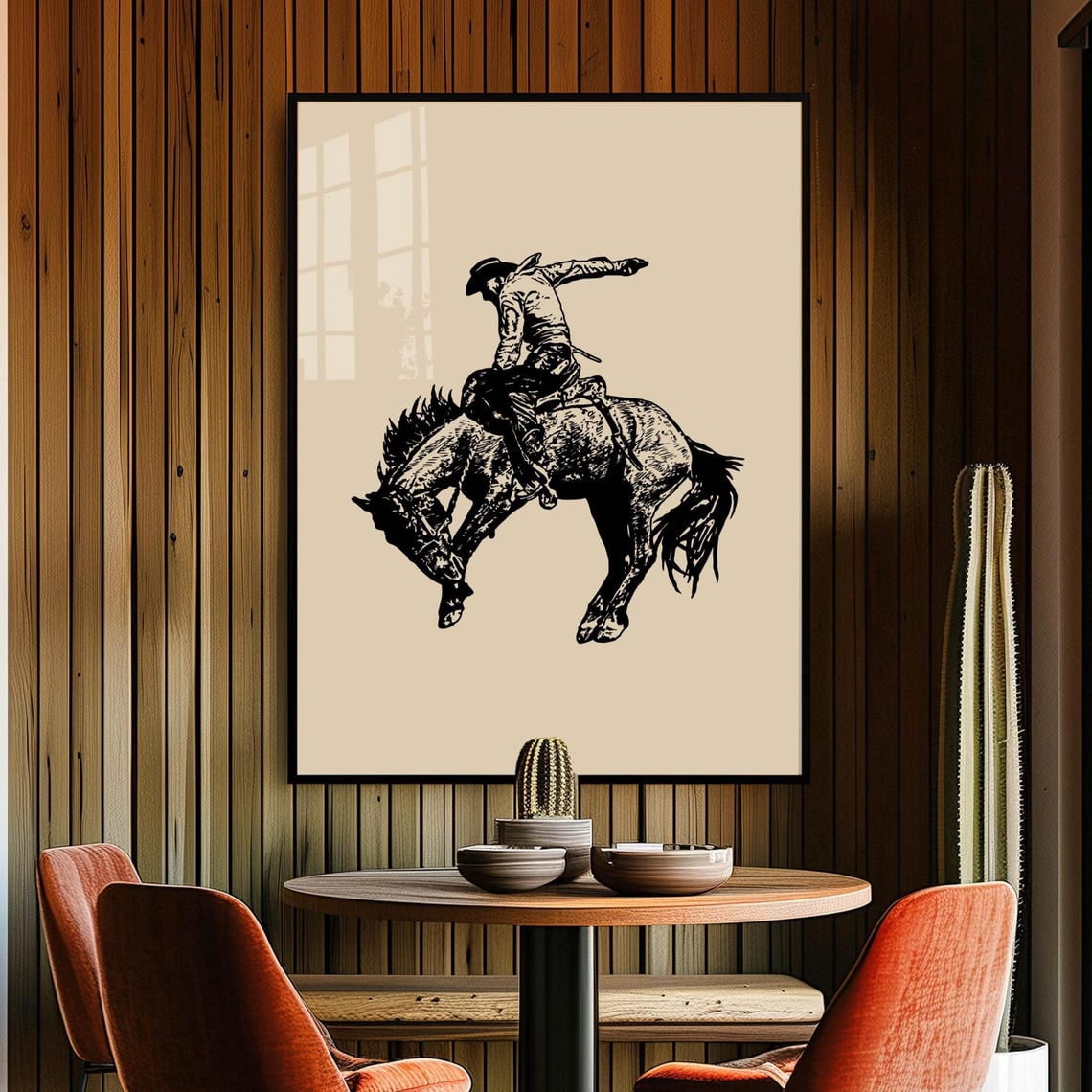 Vintage Bucking Bronco Poster, Rustic Cowboy Rodeo Wall Art Home Decor ...