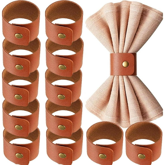 Vintage Buckle Leather Napkin Rings Classic Brown for Table Decor, Wedding, Fall Dinner Party, Thanksgiving Day