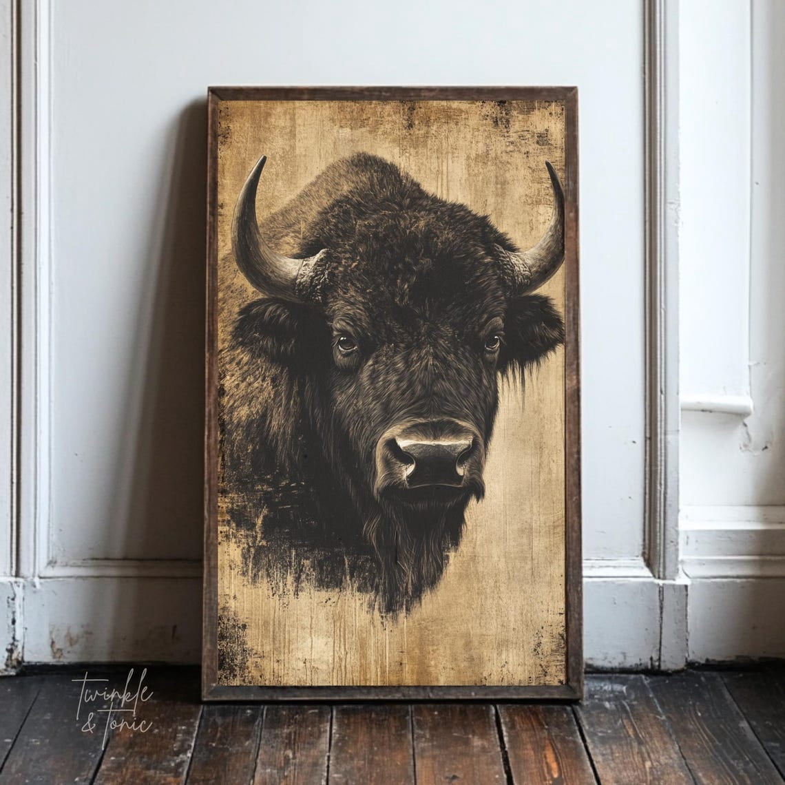 Vintage Buffalo Art Print Rustic Western Wall Dã©Cor Dark Academia ...